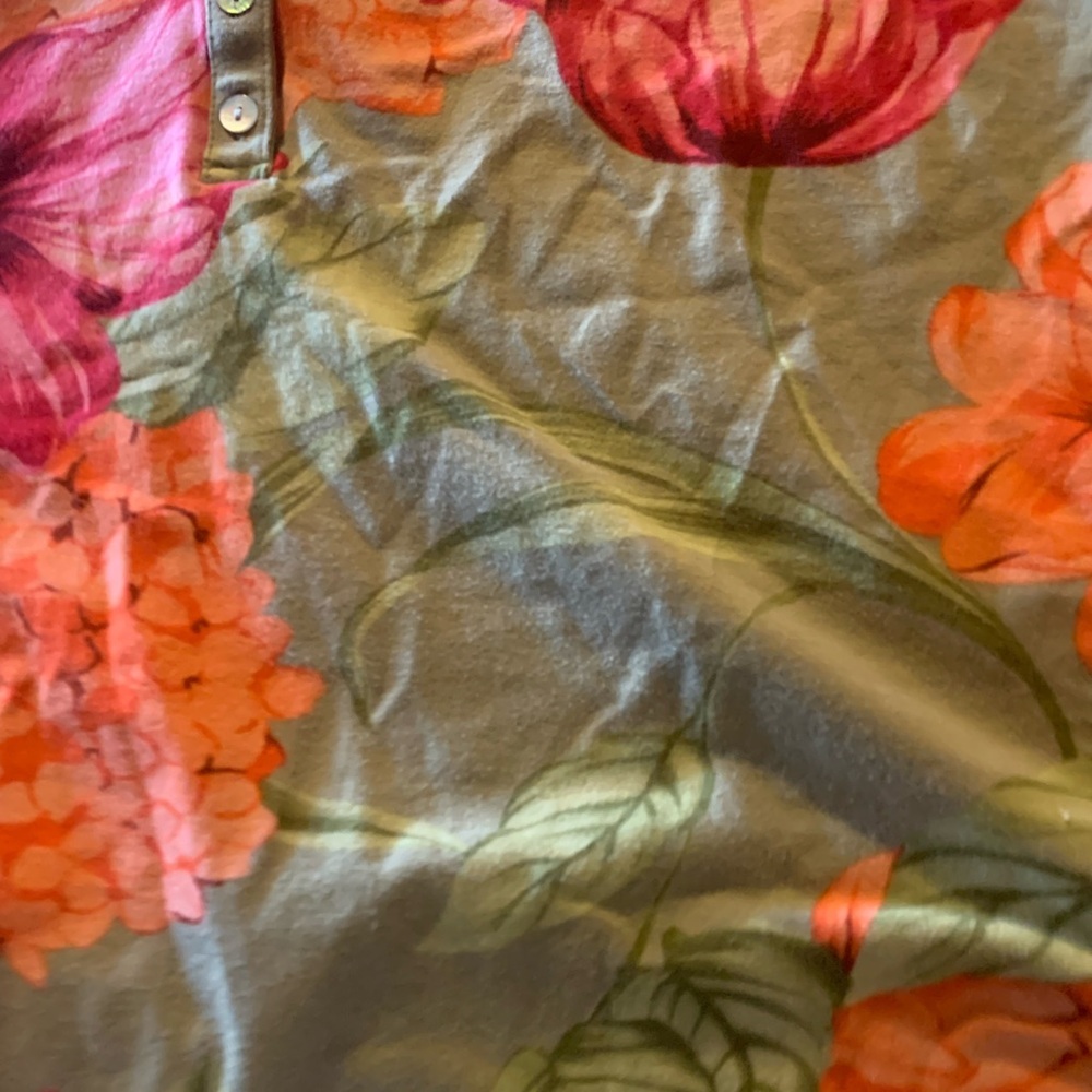 Caribbean Joe Women’s Floral Polo Blouse - Pink & Orange Bloom Size Large - Picture 4 of 7